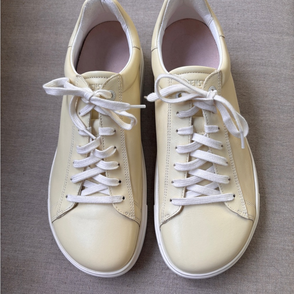 Birkenstock Bend Low Leather Sneakers with White Laces Butter Yellow SZ 43/11
